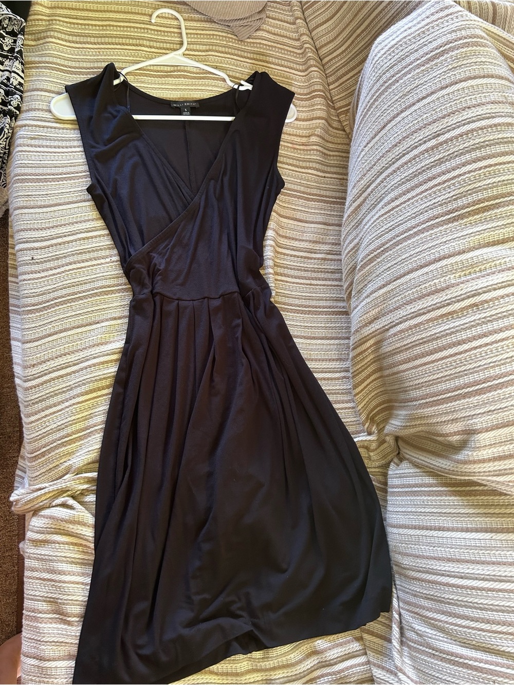 Willi Smith Black Sleeveless Midi Faux-Wrap Dress
